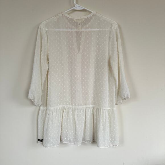 Matilda Jane Sheer Swiss Dot Peplum Blouse 3/4 Sleeves Cream Woman's size Medium - Picture 6 of 11